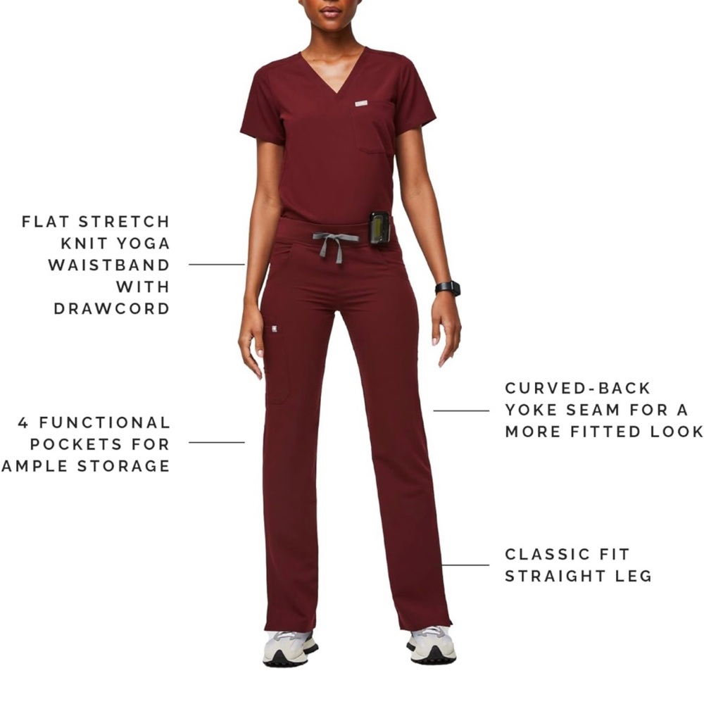 Figs Women's Short Sleeve Top in Burgundy